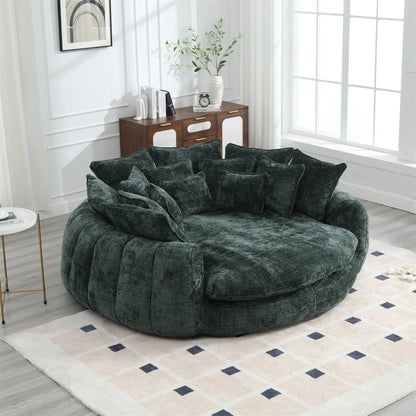 Oversized Round Chaise Lounge Chair with 14 Pillows, Modern Chenille Boneless Couch, Memory Foam