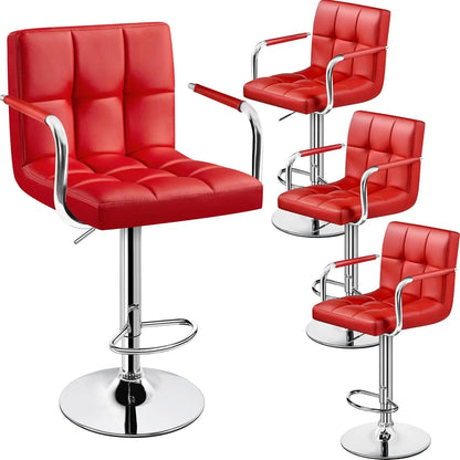 Counter Height Bar Stools Set of 4, PU Leather Adjustable Barstools with Armrest, with Thickened Seat