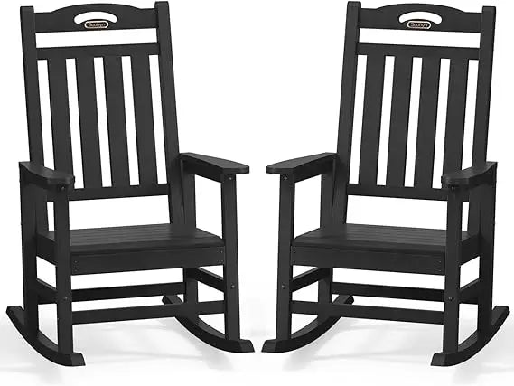 Set of 2"Large Outdoor High Back Rocking Chairs, Durable HDPE Weatherproof Patio Rockers