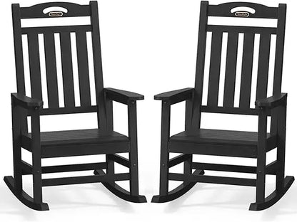 Set of 2"Large Outdoor High Back Rocking Chairs, Durable HDPE Weatherproof Patio Rockers