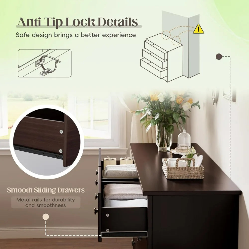 Dresser for Bedroom, 6 Wood Dresser Drawers, Bedroom or Living Room