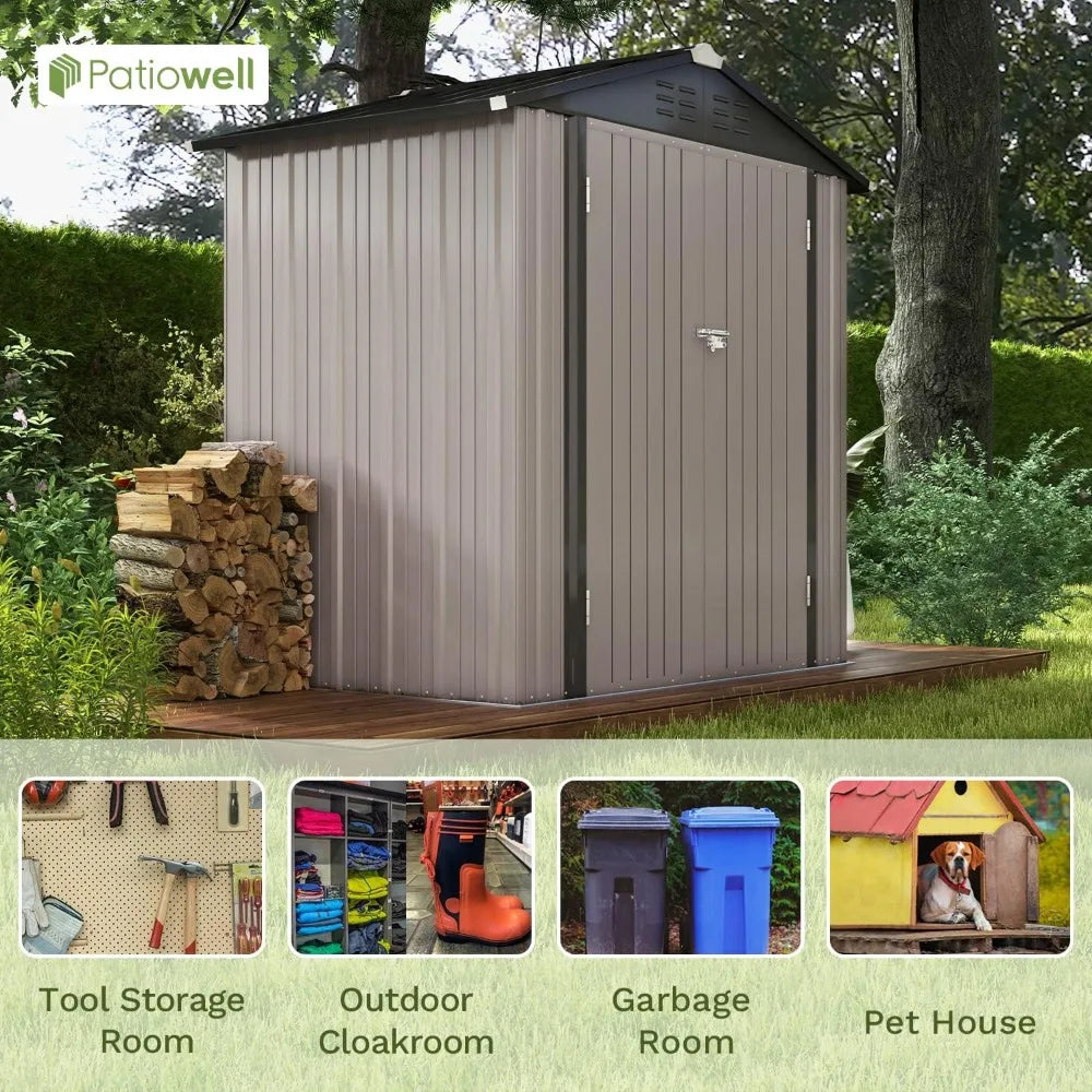 6x4 FT Outdoor Garden Tool Storage Shed,  with Sloping Roof and Double Lockable Door