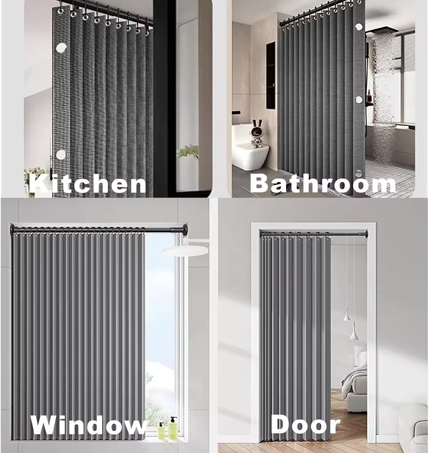 Magnetic Foldable Waterproof Bath Curtain  for Walk-In Shower