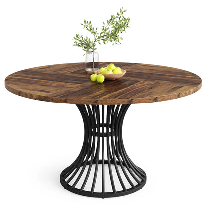 Round Dining Table, 46-Inch(118cm)Wood Kitchen Table with Sturdy Metal Base for 4-6 People,Rustic Brown