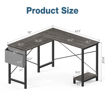 50 Inch Office PC Wooden Table with CPU Storage Shelf & Side Bag for Home Office Bedroom Small Space