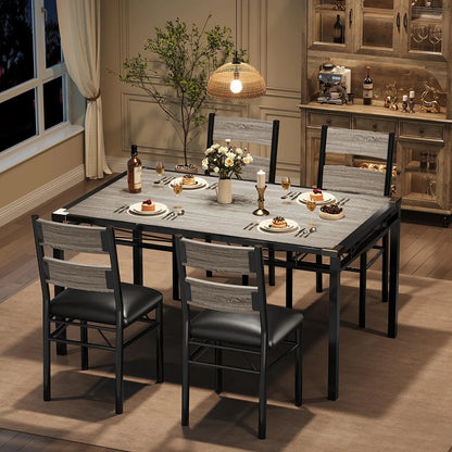 Wooden Kitchen Table with 4 Upholstered Chairs