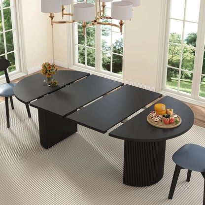 Round Fluted Base Modern Oval Expandable Kitchen Dining Table ,41-78in Seats 4-8