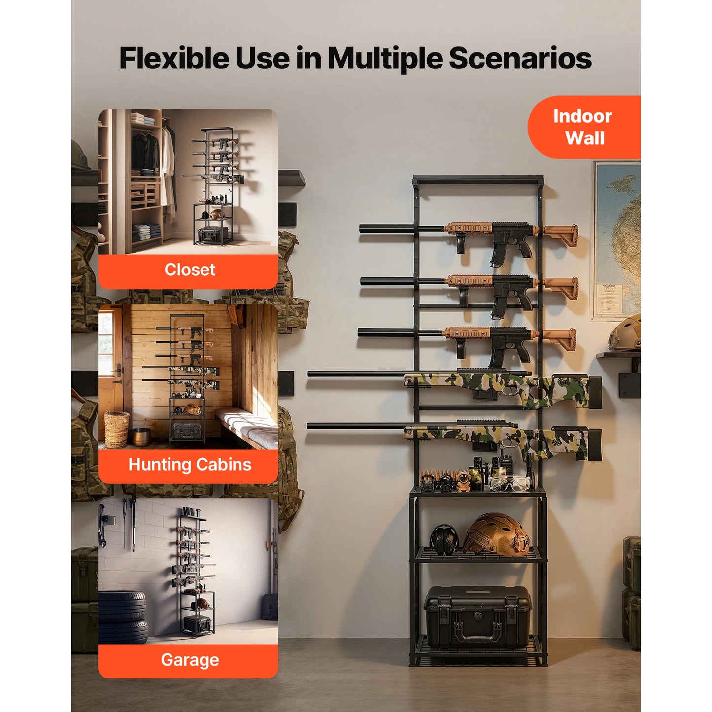 Standing Indoor Steel Rifle / Shotgun Rack Stand with Storage Shelf for Garage