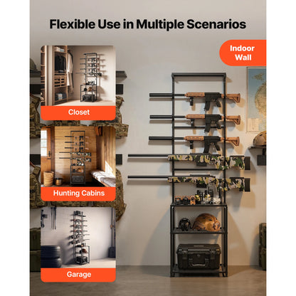 Standing Indoor Steel Rifle / Shotgun Rack Stand with Storage Shelf for Garage