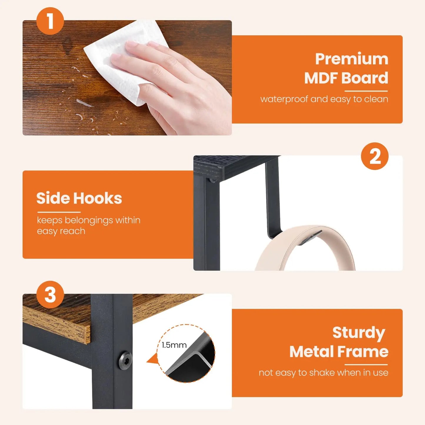 47IN Computer Desk with 2 Drawers For Study Wood Table with Adjustable Position Drawers Modern Work Table for Office or Gaming