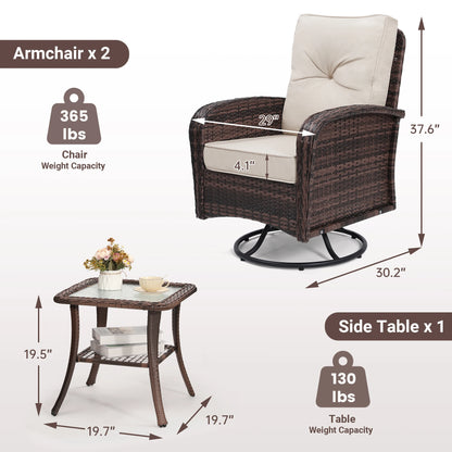 Swivel Wicker Chairs With Side Table Outdoor Patio Furniture Set Washable Thick Cushion For Balcony Deck Garden