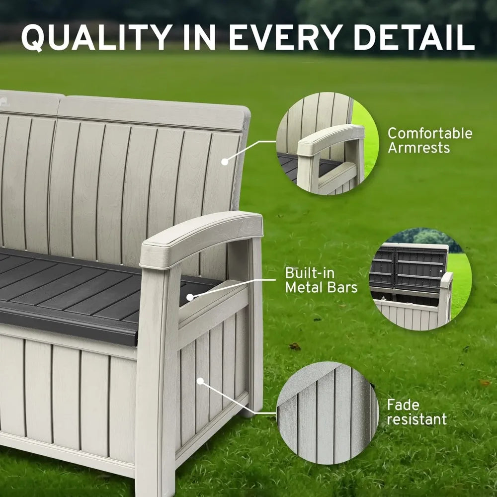 3 Seat Outdoor Storage Bench - 90 Gallon Capacity - Weatherproof Resin Bench for Patio, Porch, Garden, Yard, Pool Area -