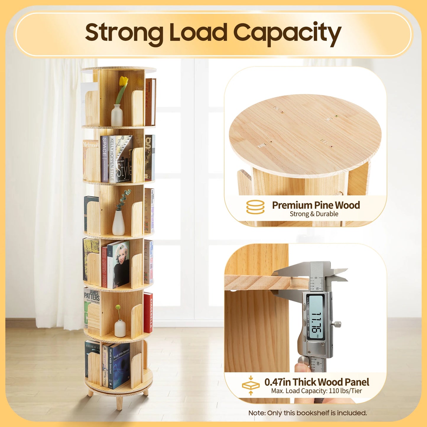 360° Rotating Wooden 6-Tier Kids Book Storage Organizer