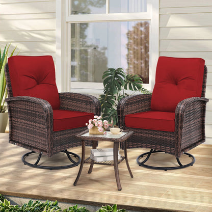 Swivel Wicker Chairs With Side Table Outdoor Patio Furniture Set Washable Thick Cushion For Balcony Deck Garden