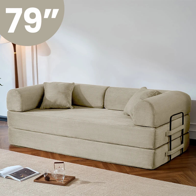 79’’ Folding  Corduroy Upholstered Convertible Sofa Bed  Boneless Couch