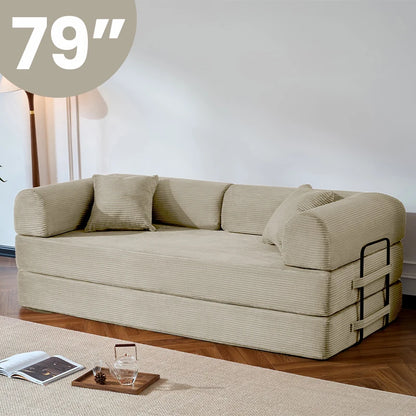 79’’ Folding  Corduroy Upholstered Convertible Sofa Bed  Boneless Couch