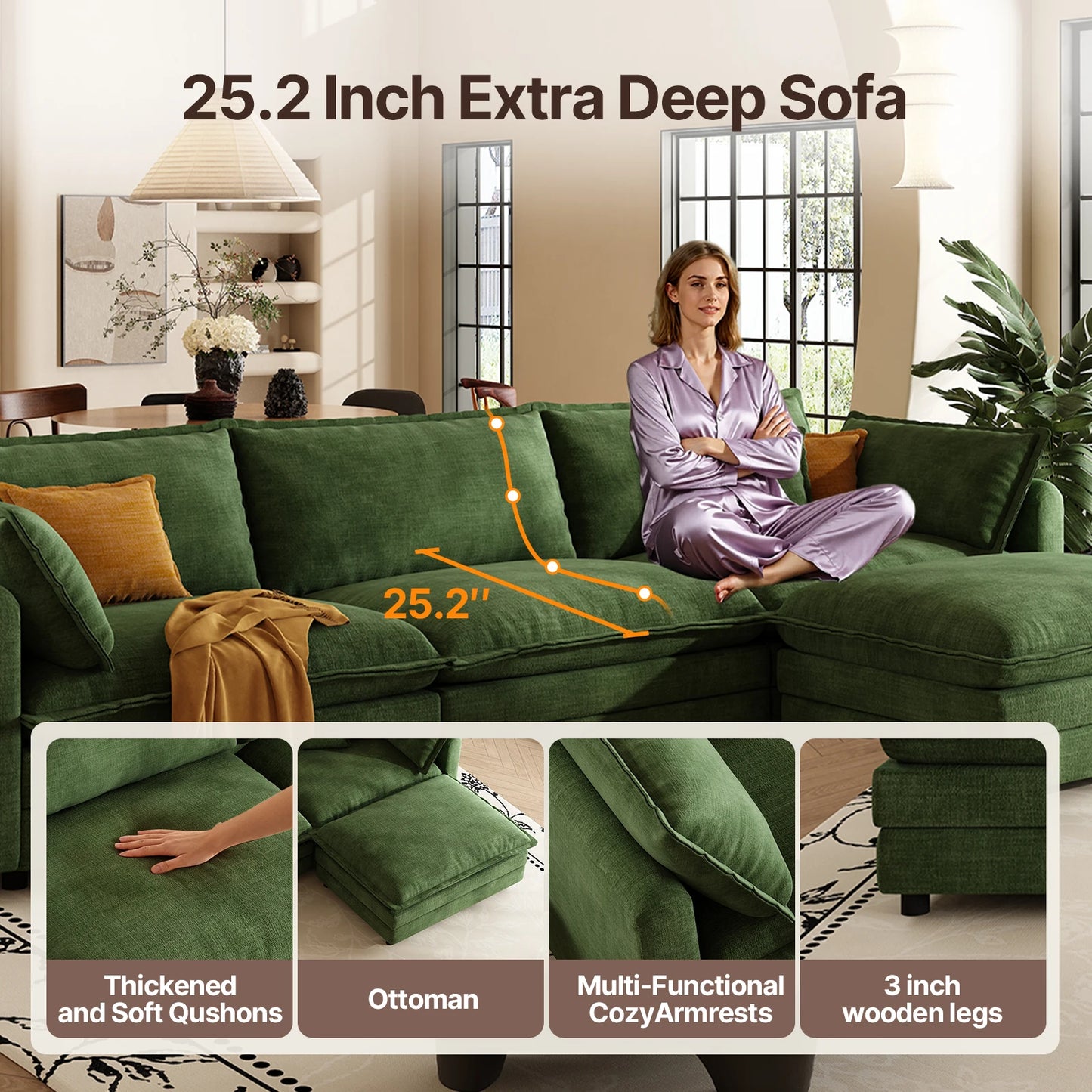 Modular Sectional Cloud Couch with Ottoman