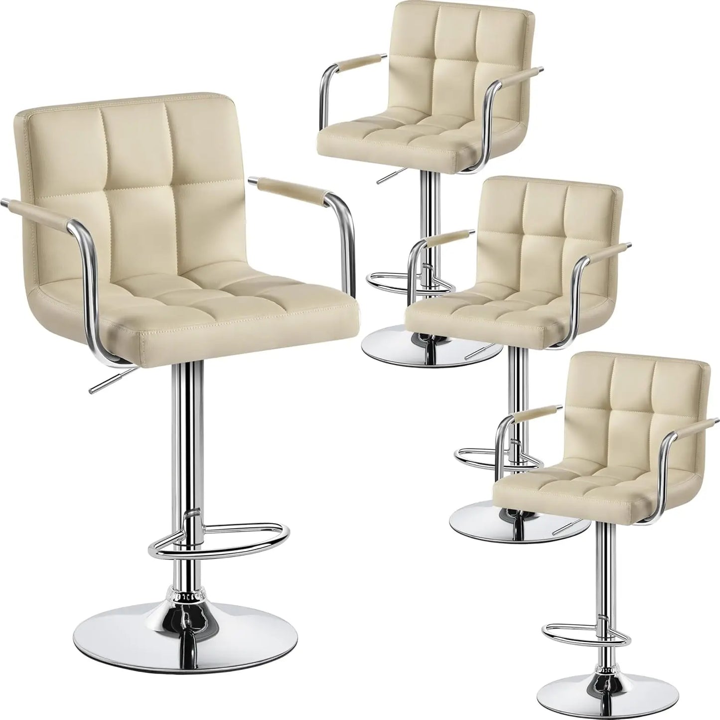 Counter Height Bar Stools Set of 4, PU Leather Adjustable Barstools with Armrest, with Thickened Seat