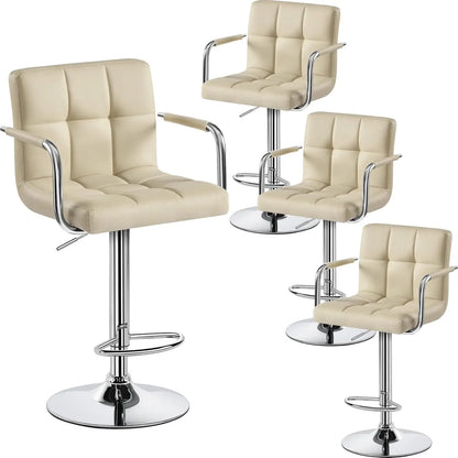 Counter Height Bar Stools Set of 4, PU Leather Adjustable Barstools with Armrest, with Thickened Seat