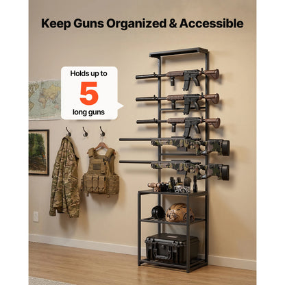Standing Indoor Steel Rifle / Shotgun Rack Stand with Storage Shelf for Garage