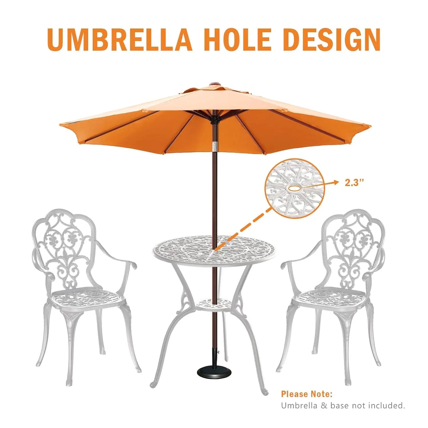 Cast Aluminum Bistro Set 3pc Table & Chairs w/Umbrella Hole Outdoor Patio Garden Lawn, Customized