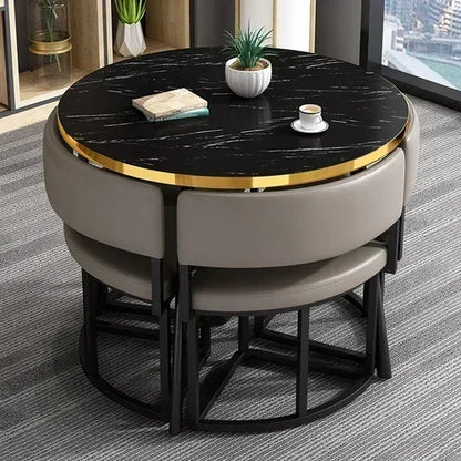 Round Luxury White Mobile Dining Table  Set with 4 Chairs