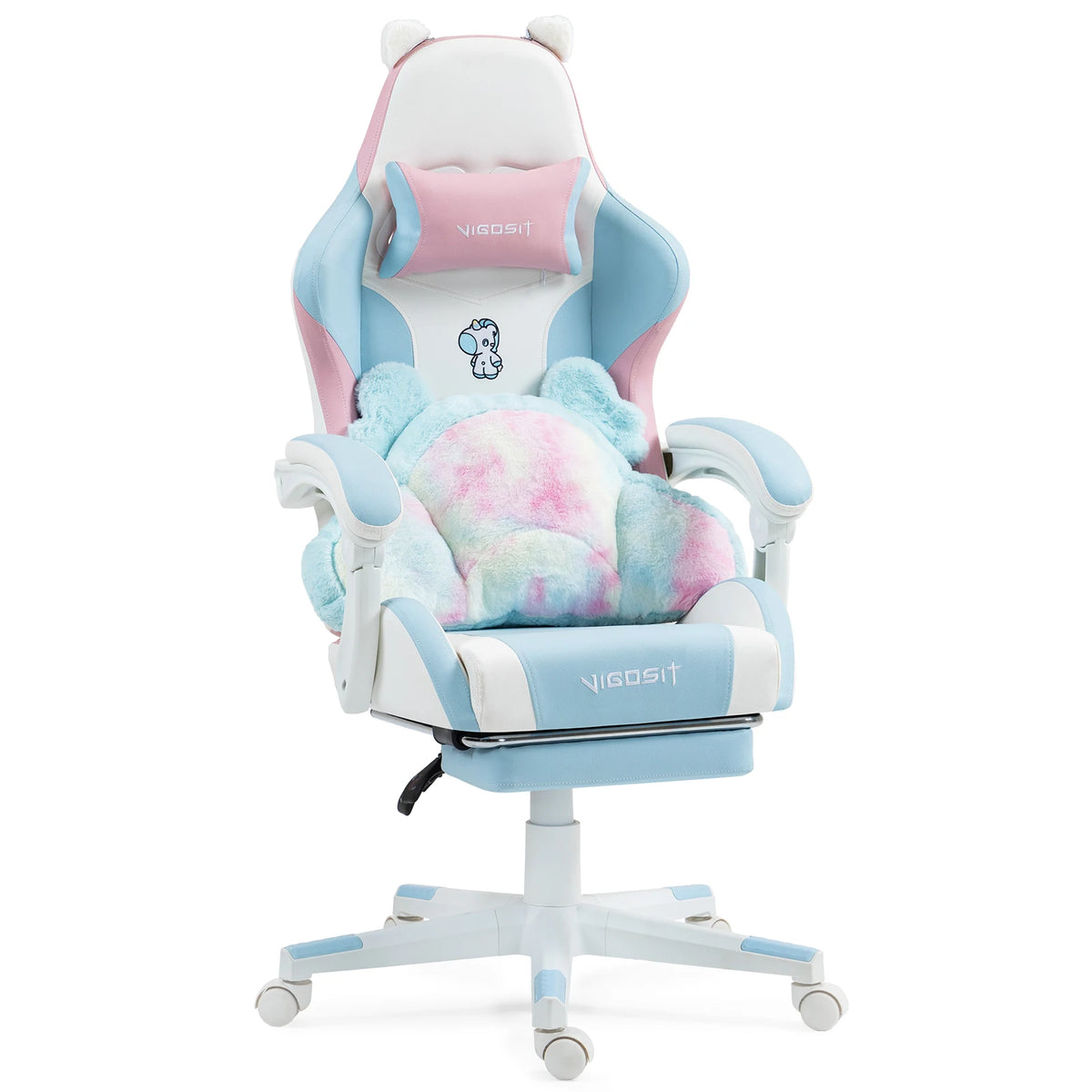 Ergonomic Computer Game Chair for Girls with Lumbar Support.  Gaming Chair with Cute Ears and Kawaii Pillow