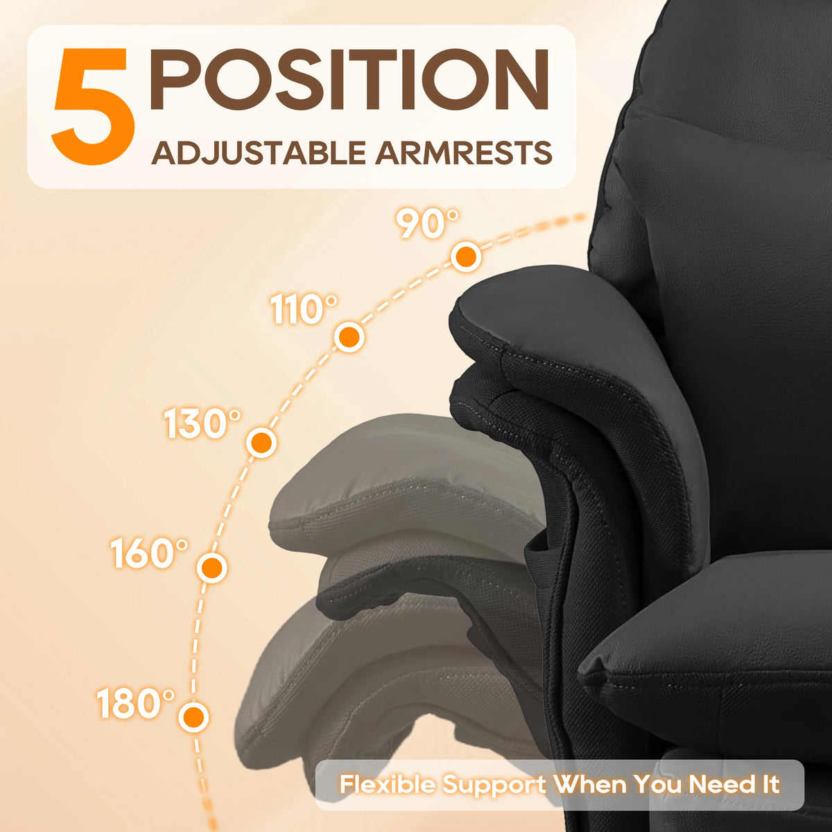 Big and Tall Executive Office Chair, Ergonomic Computer Desk Chair with Adjustable Backrest, Flip Armrests & Footrest for Home & Office