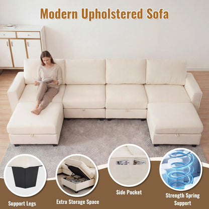 Modular Sectional Sofa Set with 2 Ottomans, U Shaped Convertible Couch with Storage, 4 Seat Convertible Sectional Couches for Large Living Room, Cloud-Like Comfort