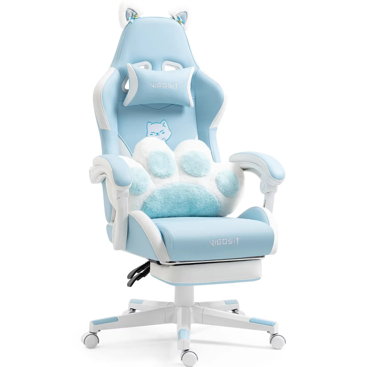 Ergonomic Computer Game Chair for Girls with Lumbar Support.  Gaming Chair with Cute Ears and Kawaii Pillow
