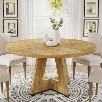 Round Dining Table for 4, 47 Inch Farmhouse Kitchen Table