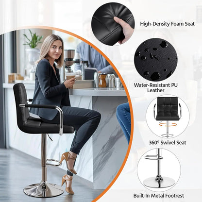 Counter Height Bar Stools Set of 4, PU Leather Adjustable Barstools with Armrest, with Thickened Seat
