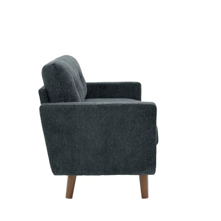 Mid-Century Modern Upholstered Tufted Loveseat Sofa With Wooden Legs