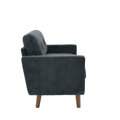 Mid-Century Modern Upholstered Tufted Loveseat Sofa With Wooden Legs
