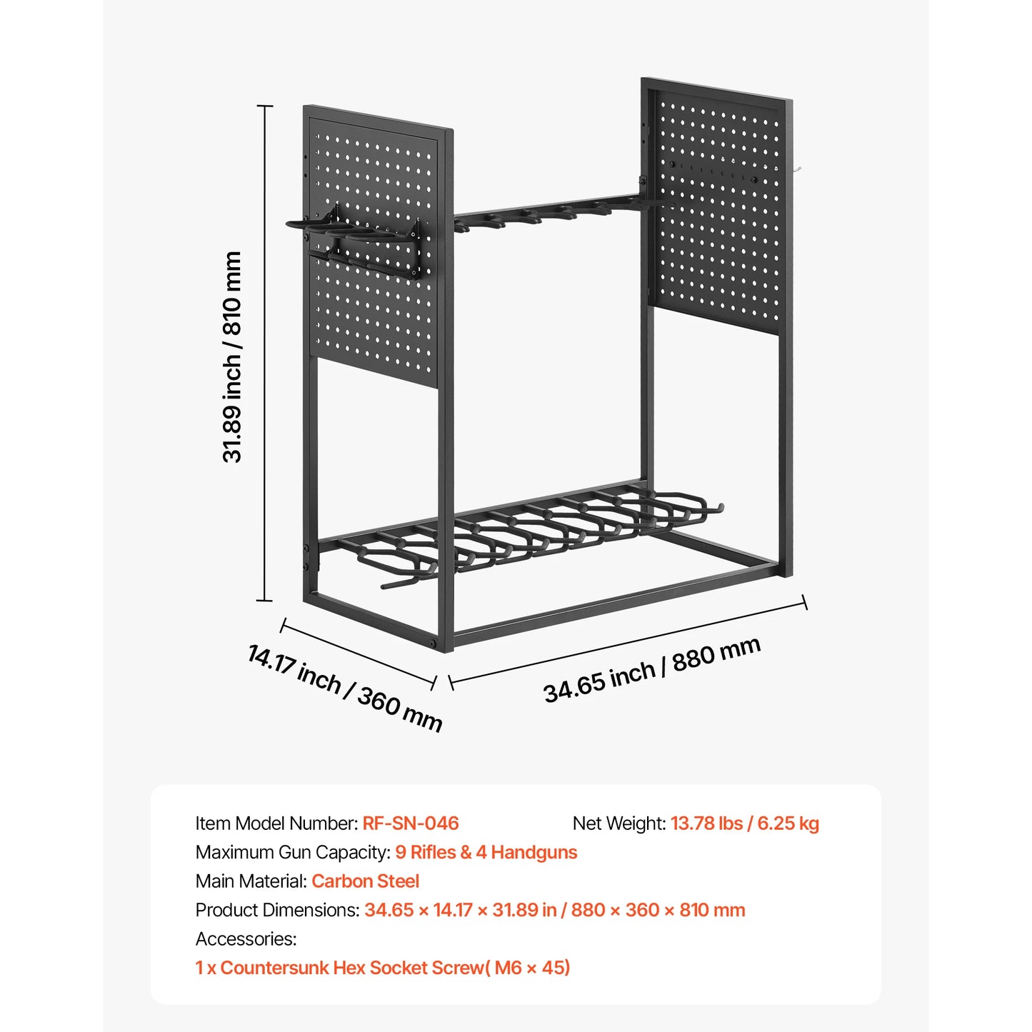 Standing Indoor Steel Rifle / Shotgun Rack Stand with Storage Shelf for Garage