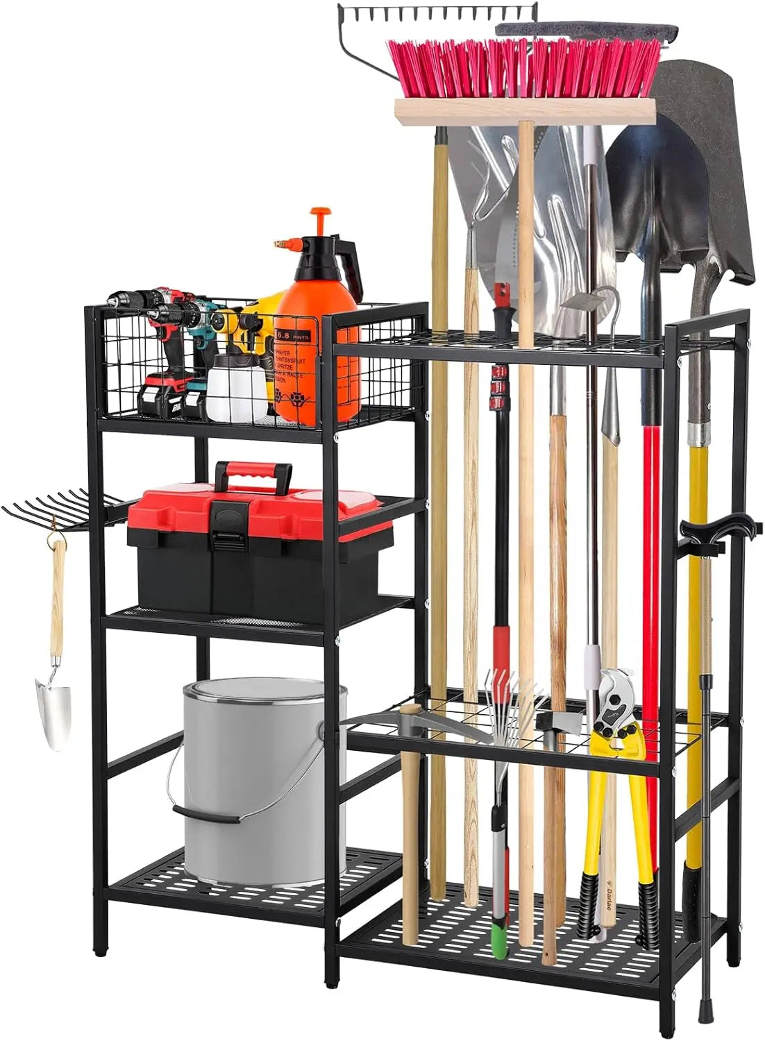 Heavy Duty 3 Tier Garden Tool Organizer With 35 Long Handled Slots Basket And Hooks for Garage or Yard