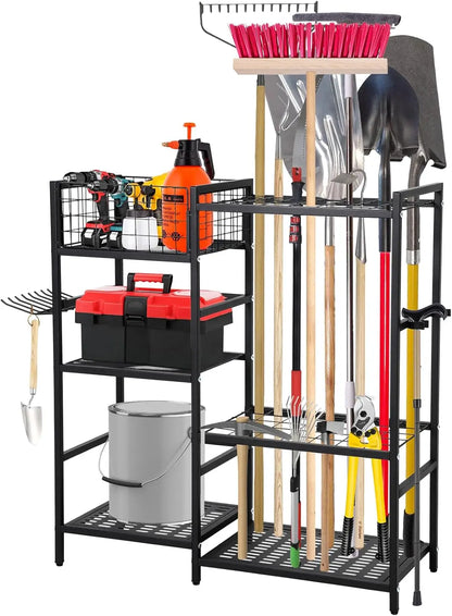 Heavy Duty 3 Tier Garden Tool Organizer With 35 Long Handled Slots Basket And Hooks for Garage or Yard
