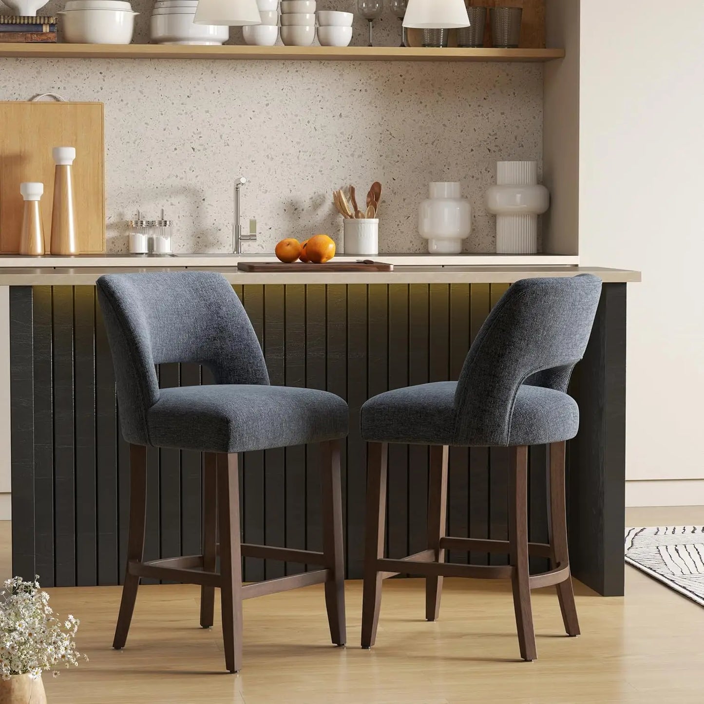 Upholstered Modern Counter  Height Bar Stools (2)