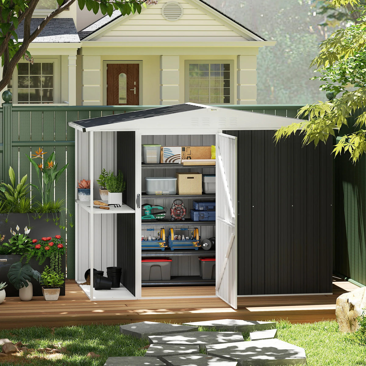 8 X 4ft Metal Garden Shed, Tool Shed W/ Lockable Door, Dark Gray
