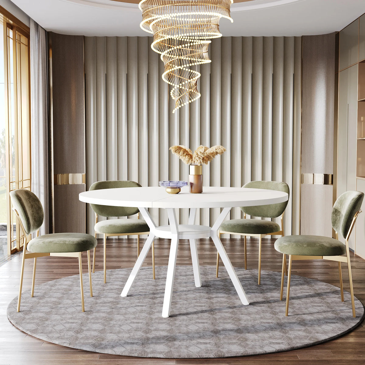 Round Dining Table, 46-Inch(118cm)Wood Kitchen Table with Sturdy Metal Base for 4-6 People,Rustic Brown