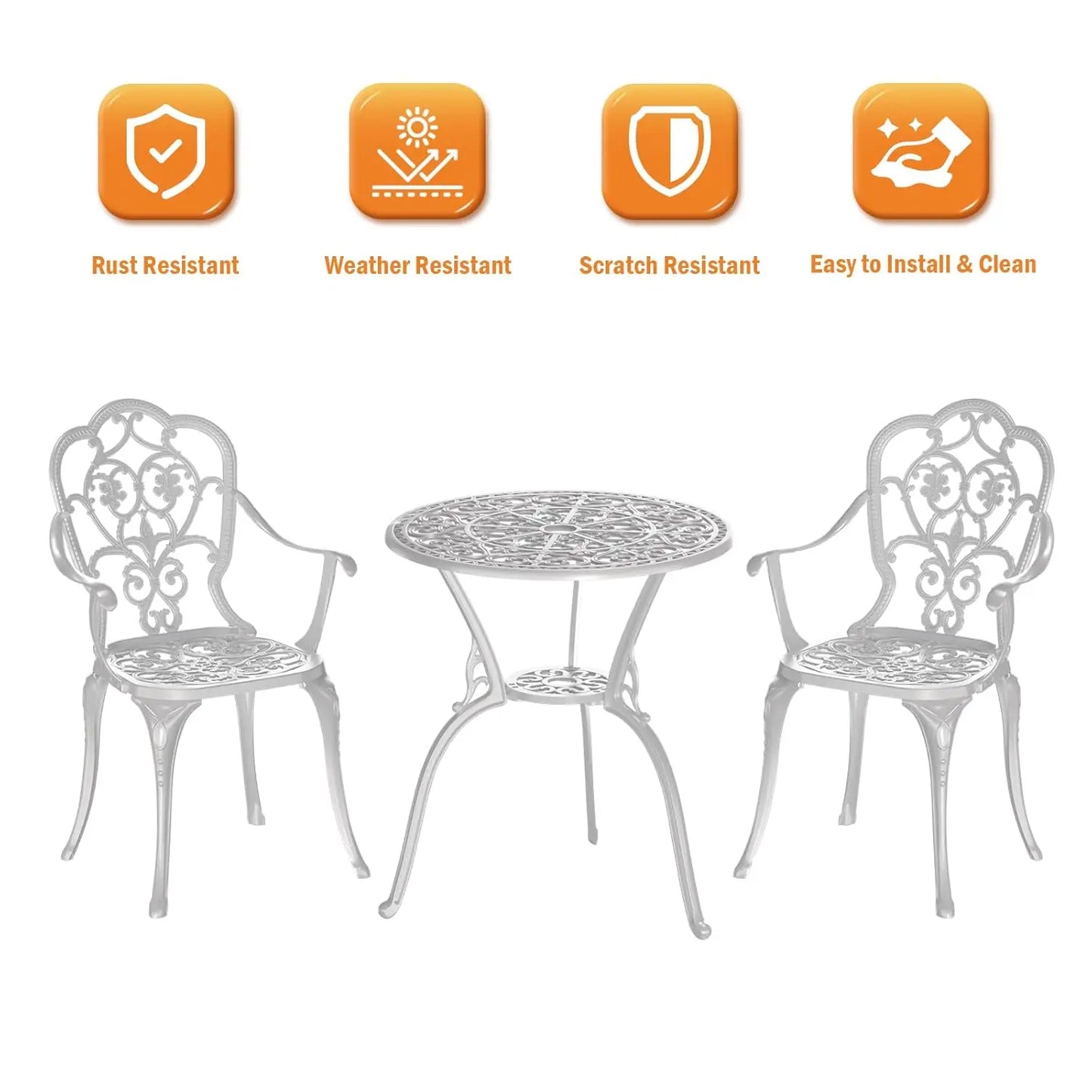 Cast Aluminum Bistro Set 3pc Table & Chairs w/Umbrella Hole Outdoor Patio Garden Lawn, Customized