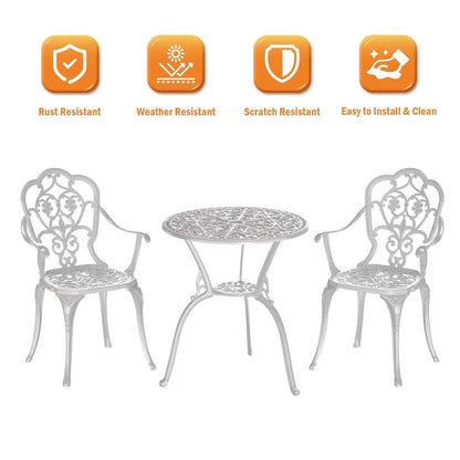 Cast Aluminum Bistro Set 3pc Table & Chairs w/Umbrella Hole Outdoor Patio Garden Lawn, Customized