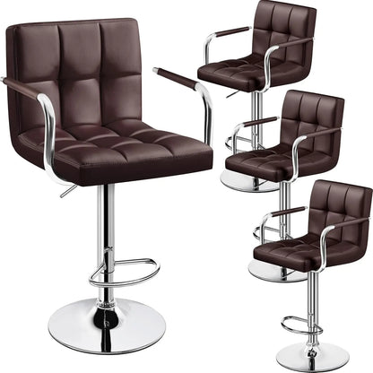 Counter Height Bar Stools Set of 4, PU Leather Adjustable Barstools with Armrest, with Thickened Seat
