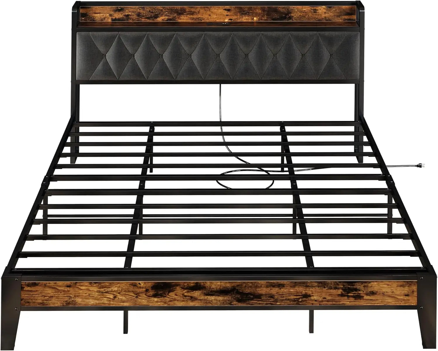 Twin/TwinXL/Full/Queen/King/California King Bed Frames, Storage Headboard with Outlets,  No Box Springs Needed