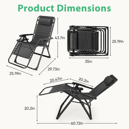 Zero Gravity Recliner or Camping Patio Lounge Chair  with Cup Holder Trays Removable Cushion For Outdoor Garden