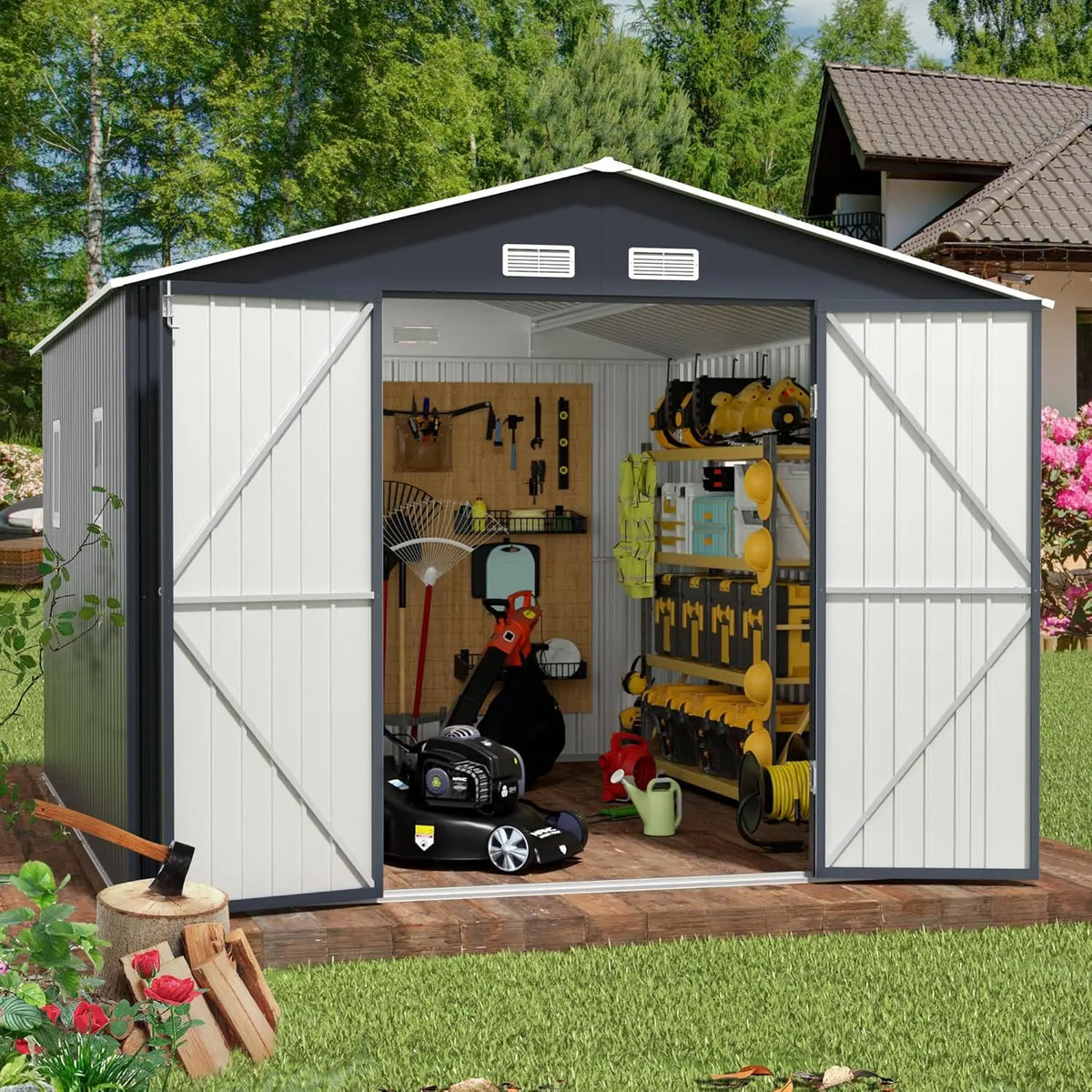 Outdoor Storage Shed 10 X 12 Ft.  with Lockable Doors, Windows for Patio