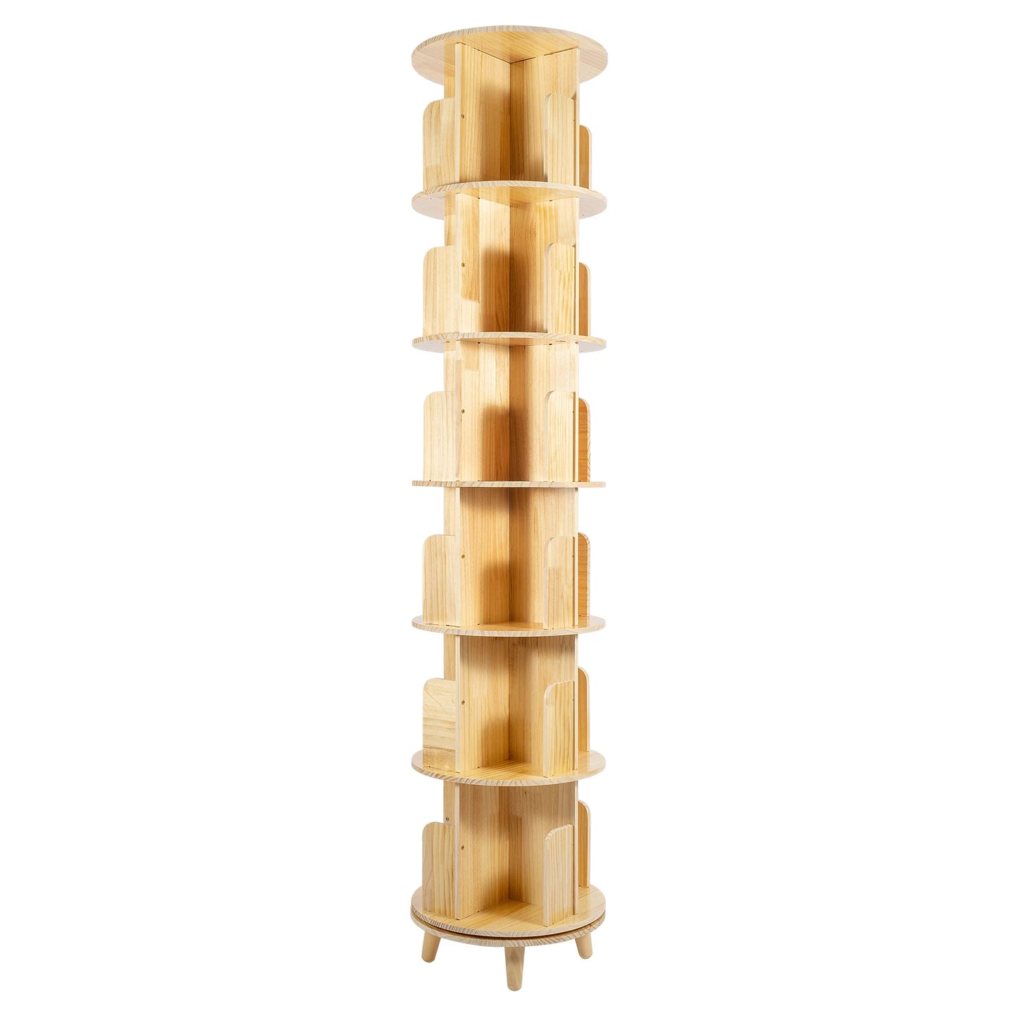 360° Rotating Wooden 6-Tier Kids Book Storage Organizer