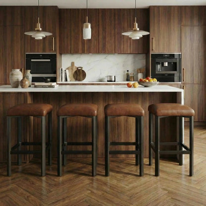 Counter Height Bar Stools Set With PU Leather Seat And 2 Inch Thick Upholstery Modern Heavy Duty Metal Frame Base Easy Assembly For Kitchen Island And Bar Counter Available In Set Of 2 Or 4