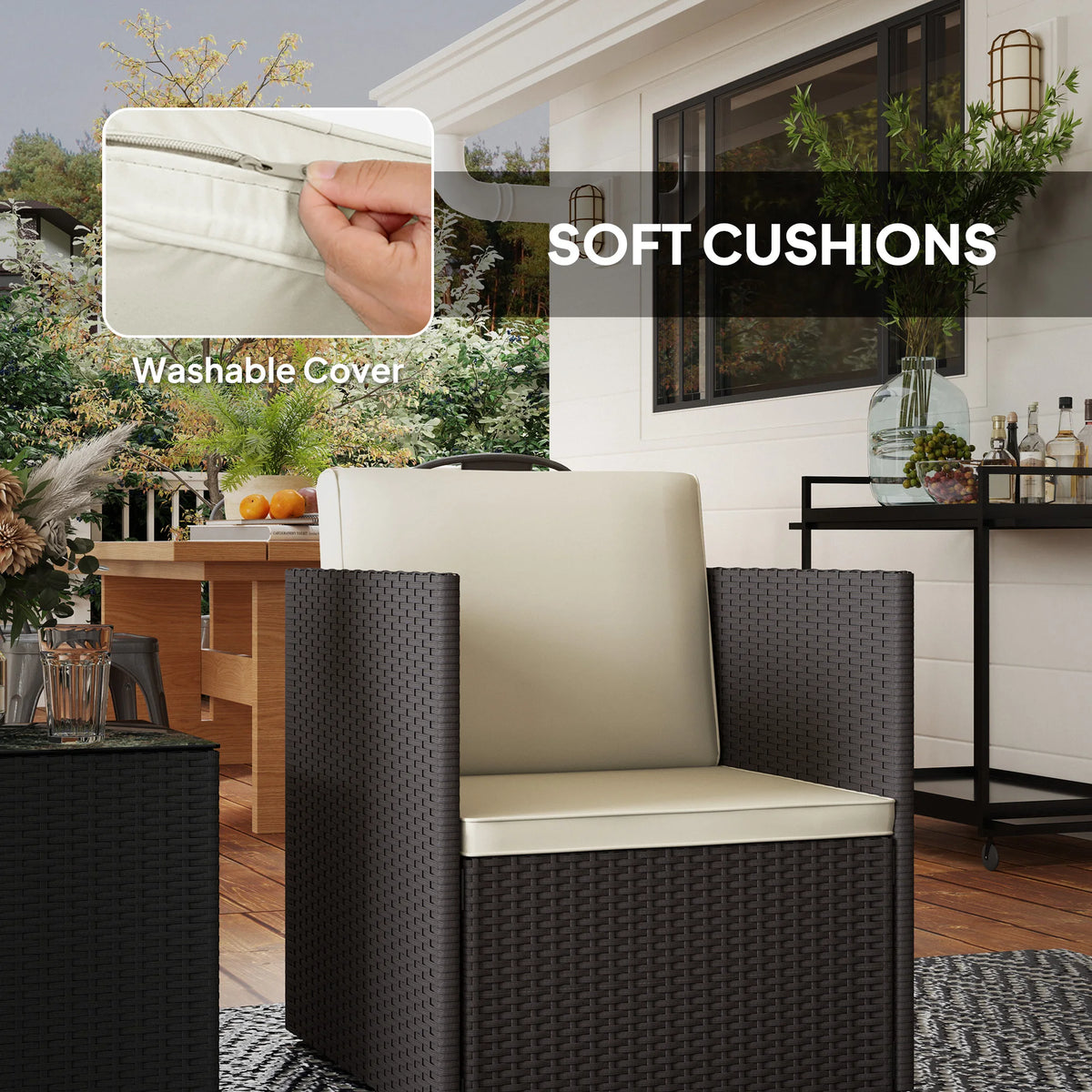 3 Piece Folding Wicker Bistro Furniture Sets, Brown