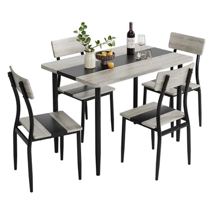 Dining Table Set For 4 With Chairs, Kitchen Table, 2 Tone MDF Top Metal Frame, Space Saving Set For Apartment Home